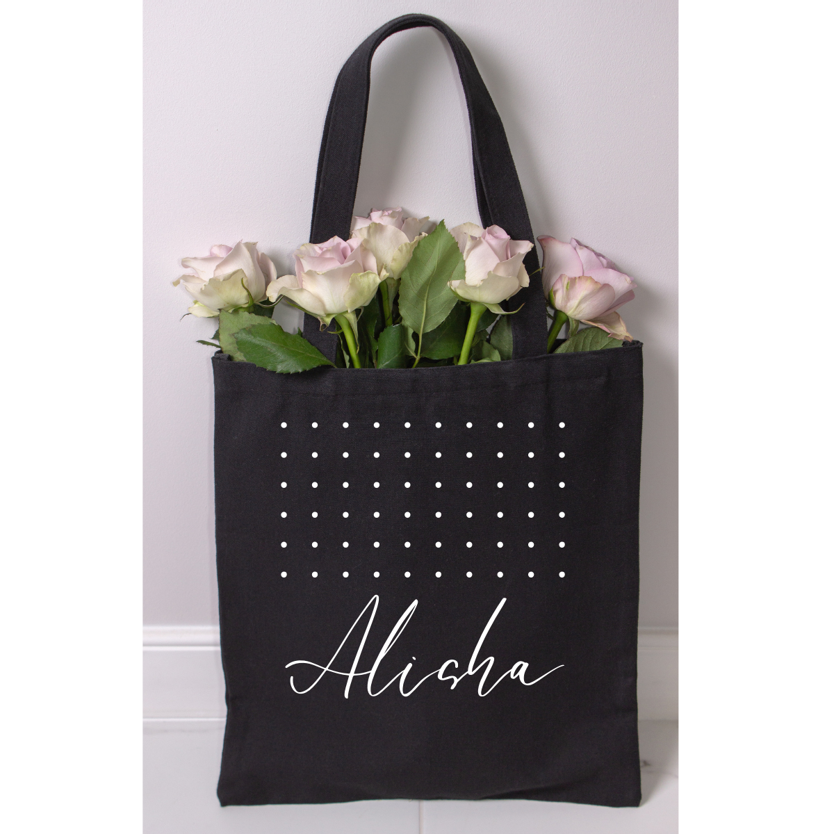 Black Personalized Name Zipper Tote Bags