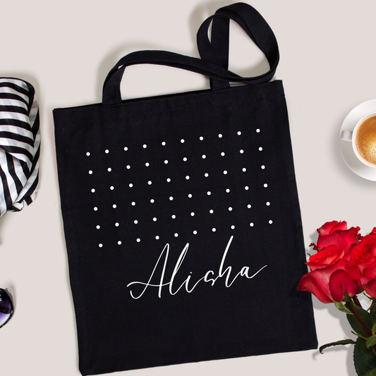 Black Personalized Name Zipper Tote Bags