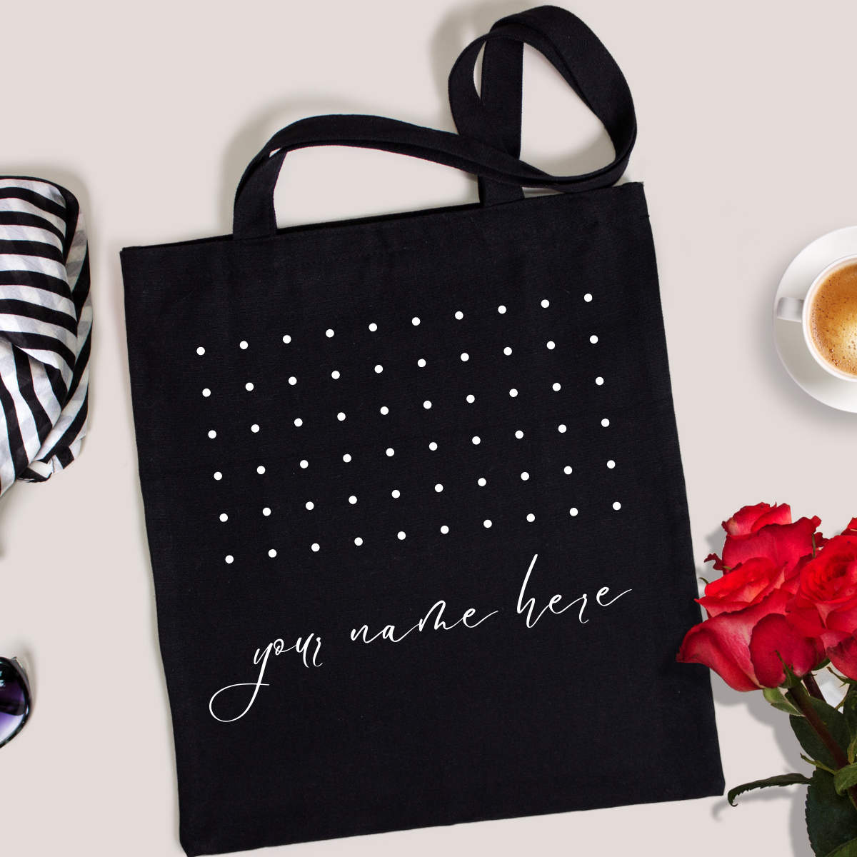 Black Personalized Name Zipper Tote Bags