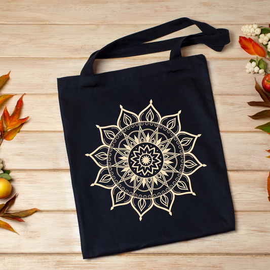 Black Ethnic Mandala Zipper Tote Bags