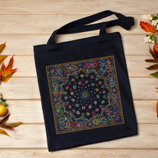 Black Ethnic Paisley Zipper Tote Bags