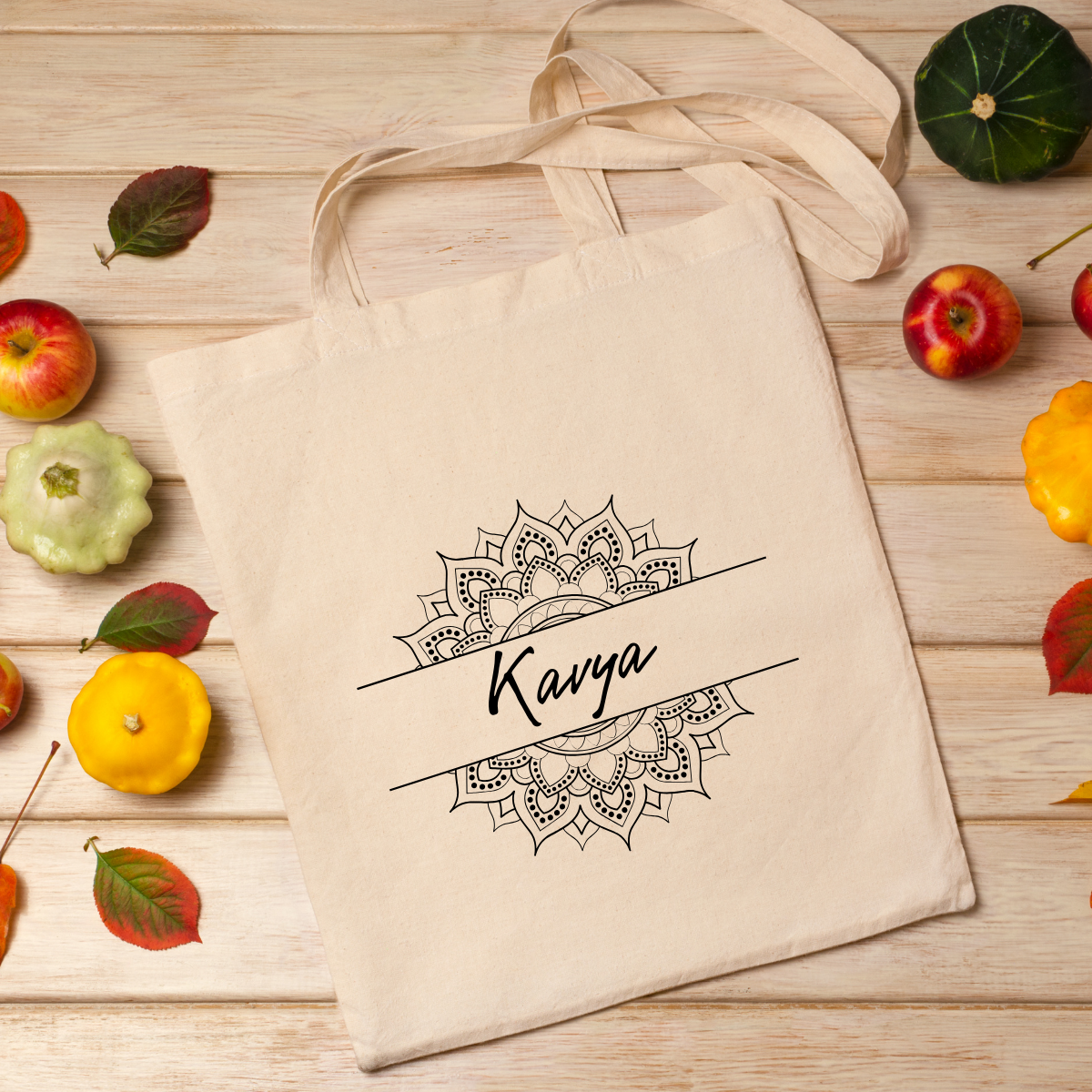 Personalized Name Zipper Tote Bags | Ethnic Intricate Mandala | Black & White