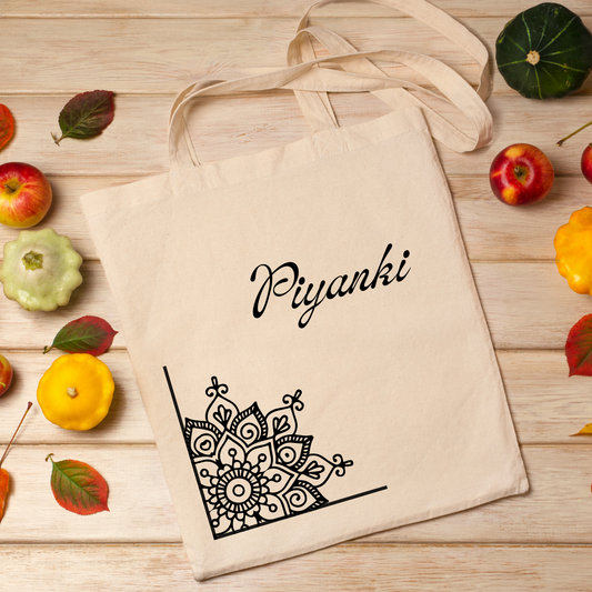 White Personalized Name Zipper Tote Bags | Ethnic Mandala