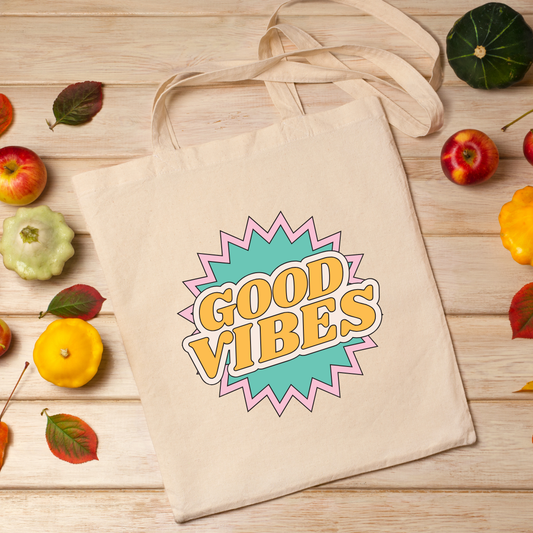 White Good Vibes Zipper Tote Bags